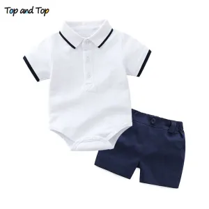 Top and Top Baby Boy Clothing Set Summer Cotton Short Sleeve Romper Tops Shorts Infant Boys Outfits Toddler Boy Clothes