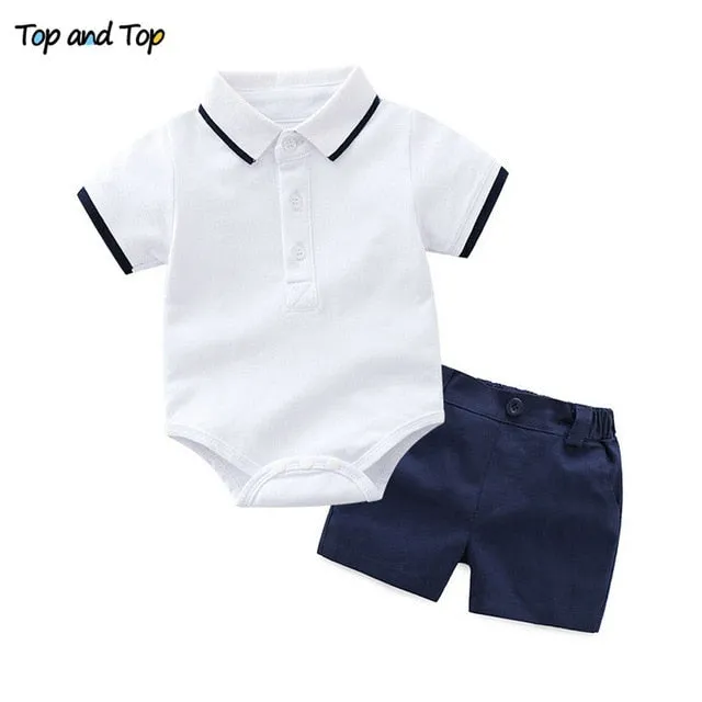 Top and Top Baby Boy Clothing Set Summer Cotton Short Sleeve Romper Tops Shorts Infant Boys Outfits Toddler Boy Clothes