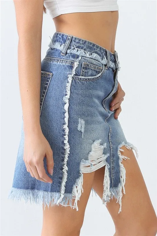 Trim Torn Hem High Waist Mini Skirt