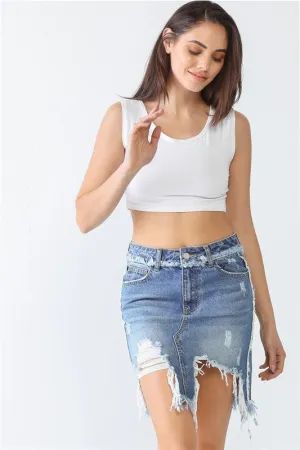 Trim Torn Hem High Waist Mini Skirt