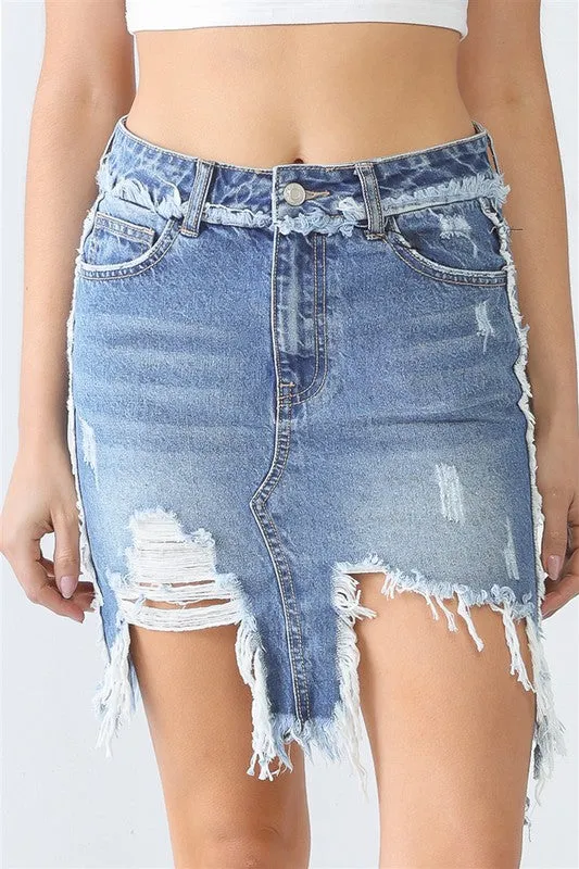 Trim Torn Hem High Waist Mini Skirt