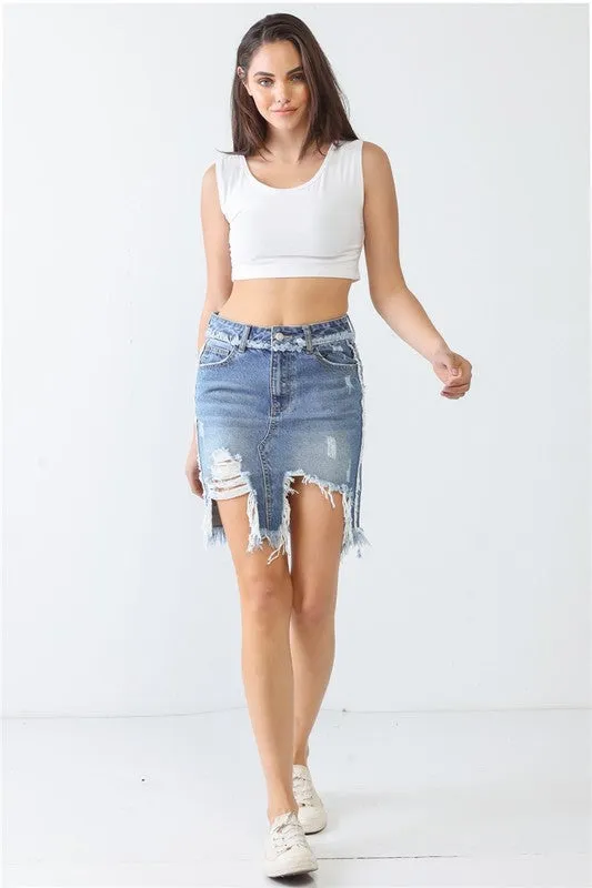 Trim Torn Hem High Waist Mini Skirt