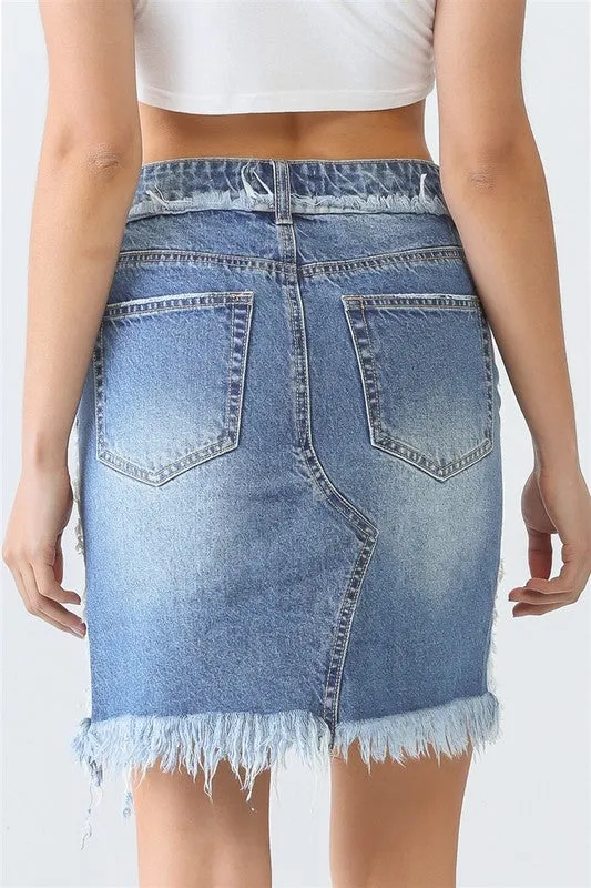 Trim Torn Hem High Waist Mini Skirt
