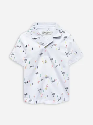 White Tropical Printed Cuban Collar Half Sleeve Shirt