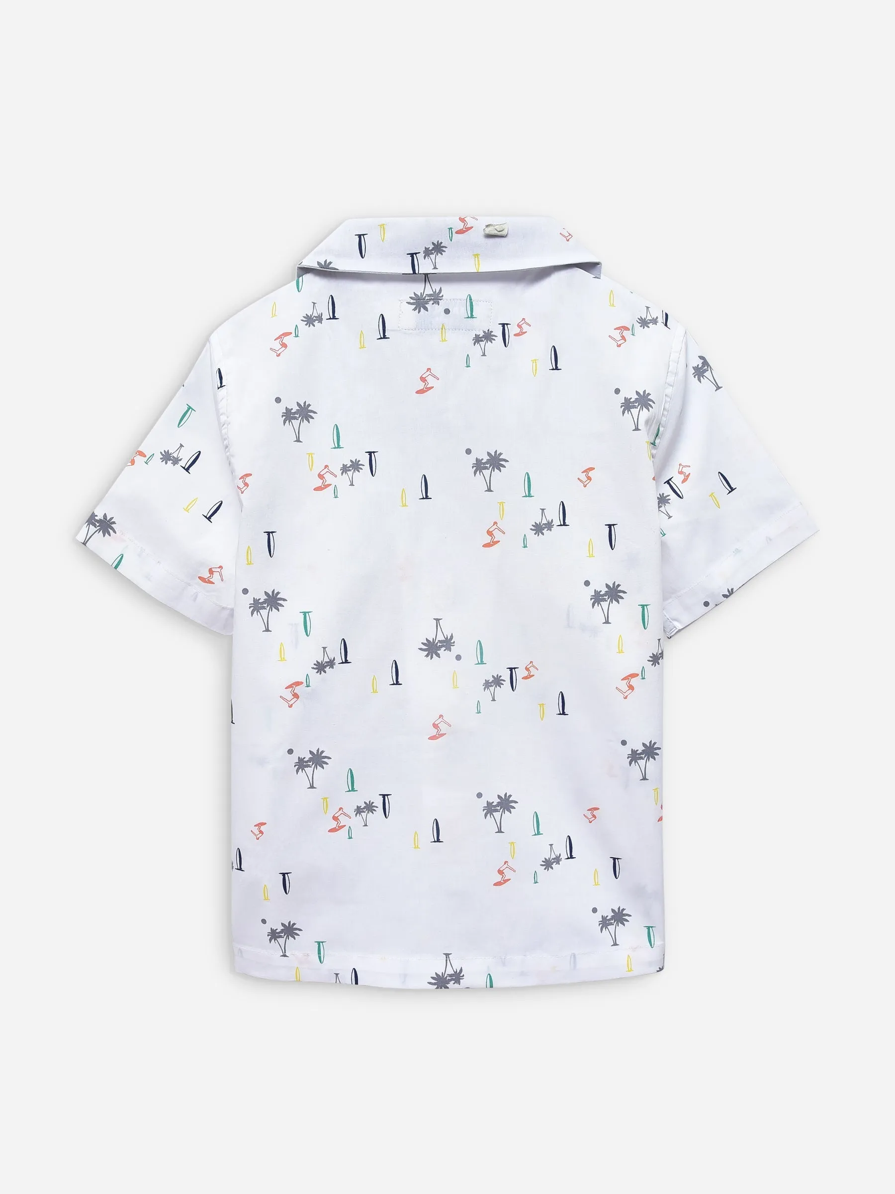 White Tropical Printed Cuban Collar Half Sleeve Shirt