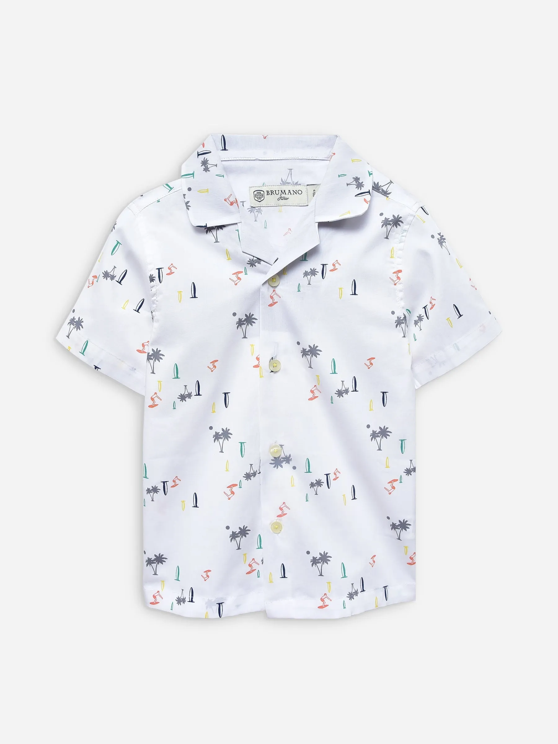 White Tropical Printed Cuban Collar Half Sleeve Shirt