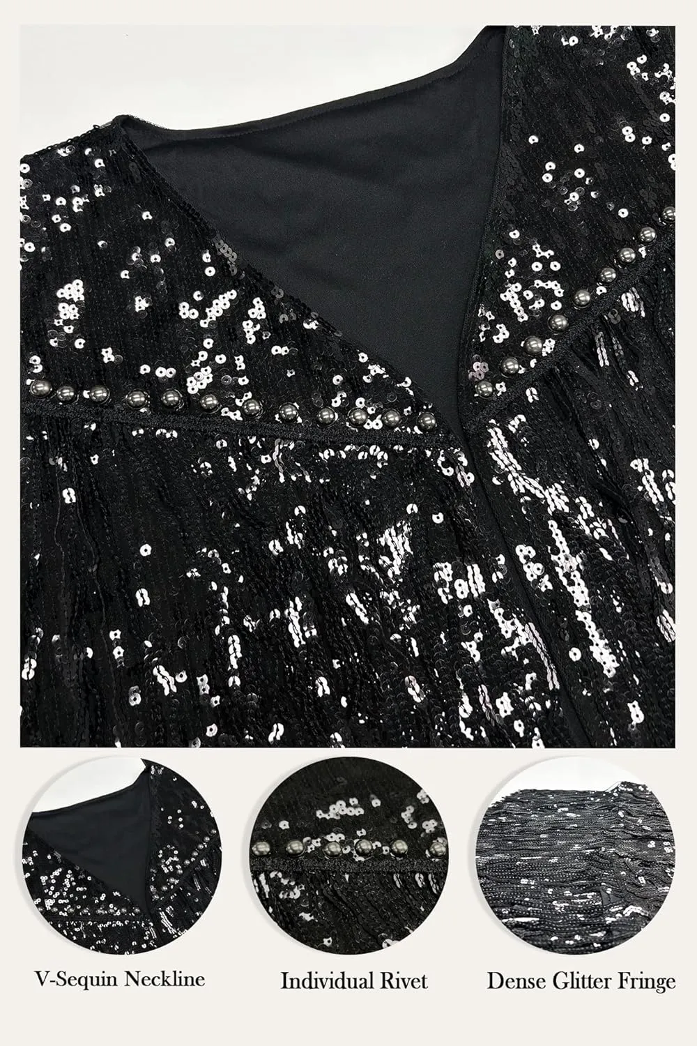 Women Tassel Vest 70s Hippie Sparkly Fringe Sequin Jacket Cardigan Rivet Sleeveless Open Front Coat