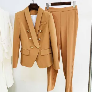 Women's Camel Pantsuit Blazer High Waisted Pants Suit Work Wear Pantsuit