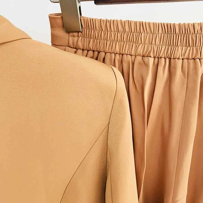 Women's Camel Pantsuit Blazer High Waisted Pants Suit Work Wear Pantsuit