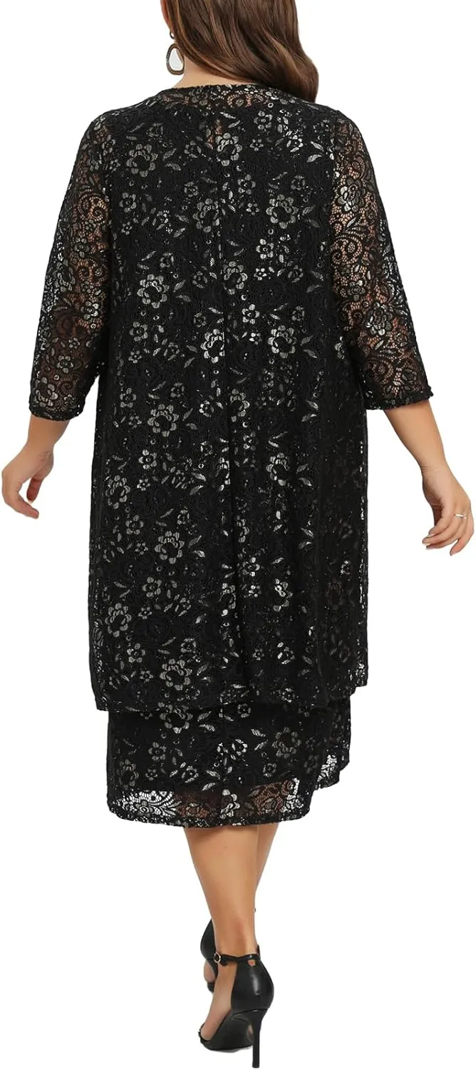 Women's Plus Size 2 Piece Mother of The Bride Dress Formal Evening Jacket Set Mother Gifts Special Occasion Party Dresses