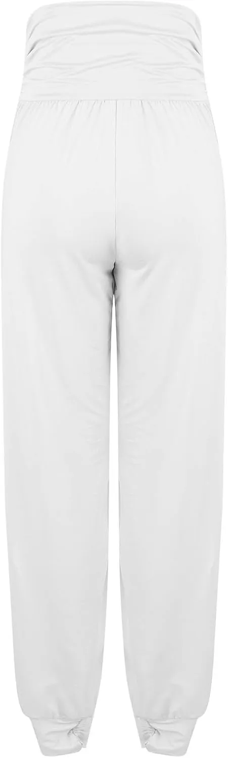 Women's Solid Color Jogger Pants Lightweight Elastic Waisted Pleated Pants with Pocket Running Casual Outdoor Pants