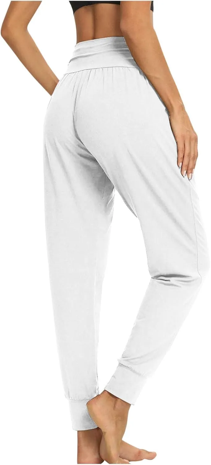 Women's Solid Color Jogger Pants Lightweight Elastic Waisted Pleated Pants with Pocket Running Casual Outdoor Pants