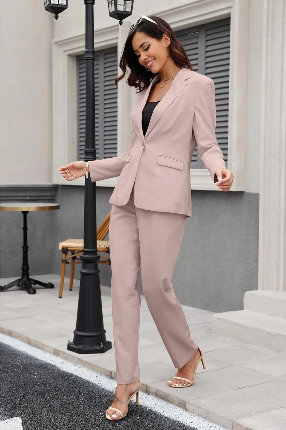 Women's Suit 2 Piece Slim Fit Formal Notched Lapel Lady Solid Work Outfits Casual Blazer Jacket Pants Set for Business Office