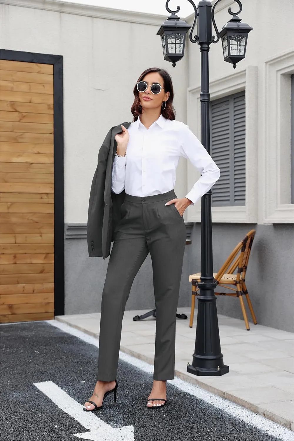 Women's Suit 2 Piece Slim Fit Formal Notched Lapel Lady Solid Work Outfits Casual Blazer Jacket Pants Set for Business Office