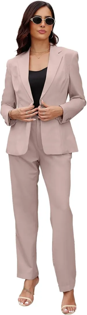 Women's Suit 2 Piece Slim Fit Formal Notched Lapel Lady Solid Work Outfits Casual Blazer Jacket Pants Set for Business Office