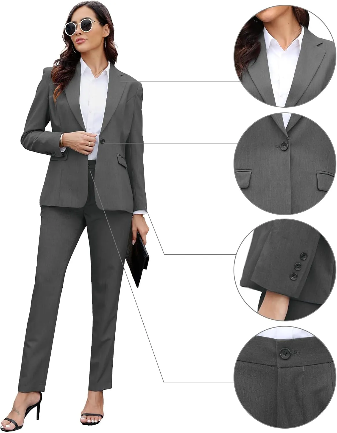 Women's Suit 2 Piece Slim Fit Formal Notched Lapel Lady Solid Work Outfits Casual Blazer Jacket Pants Set for Business Office