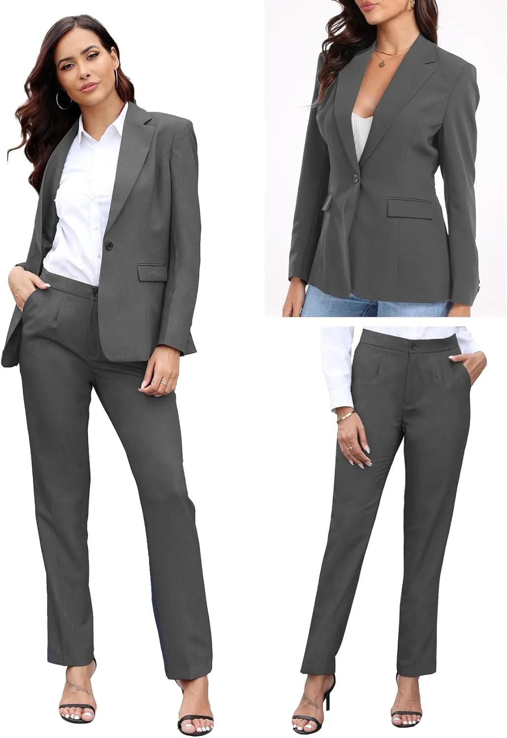 Women's Suit 2 Piece Slim Fit Formal Notched Lapel Lady Solid Work Outfits Casual Blazer Jacket Pants Set for Business Office