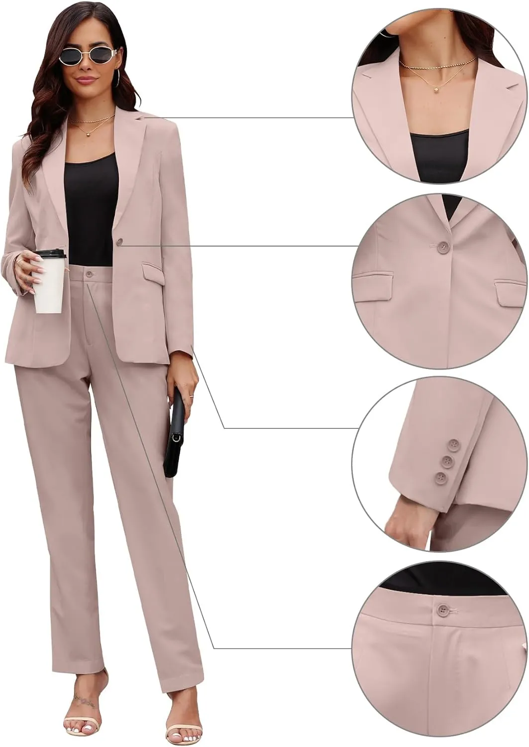 Women's Suit 2 Piece Slim Fit Formal Notched Lapel Lady Solid Work Outfits Casual Blazer Jacket Pants Set for Business Office