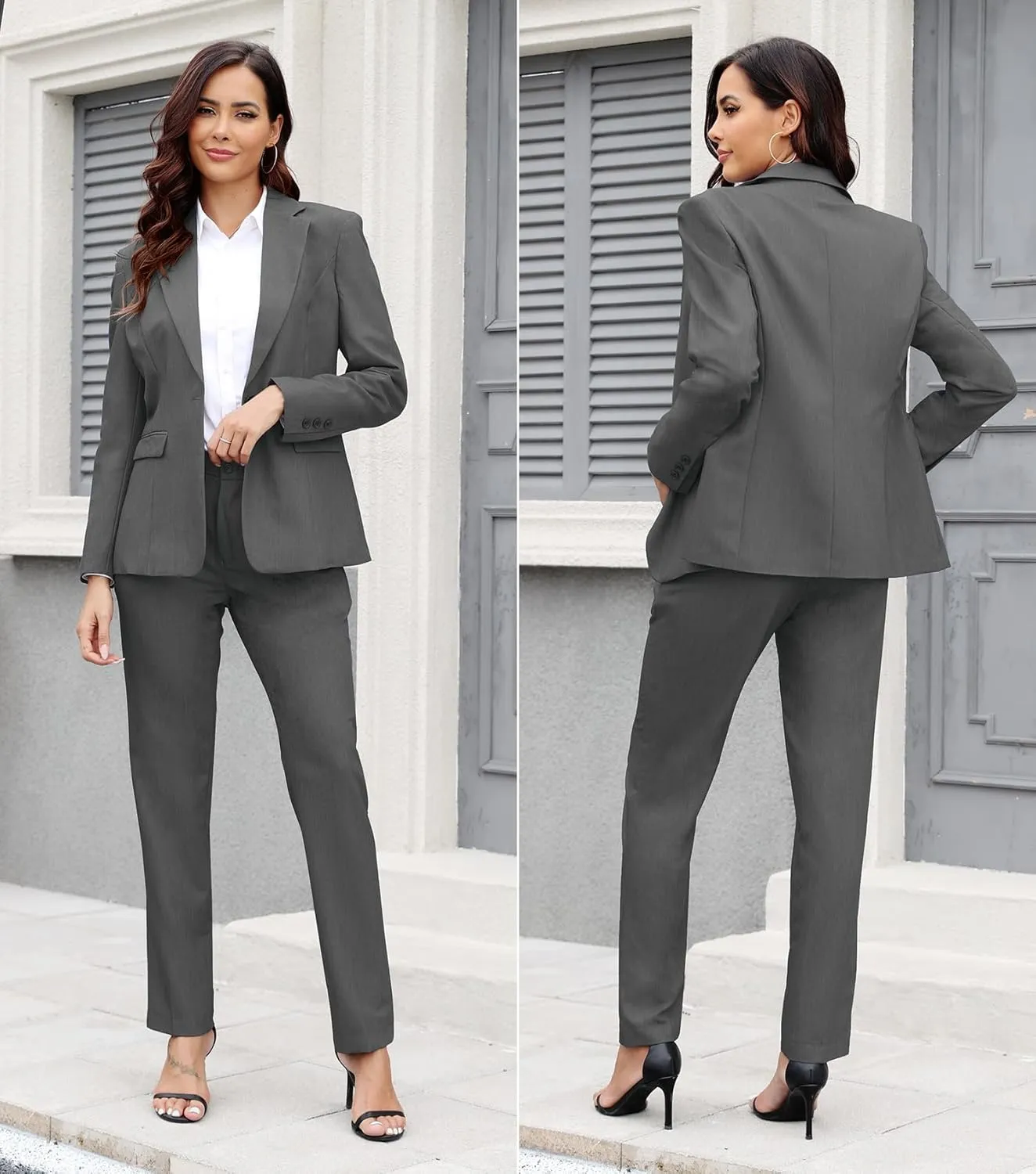 Women's Suit 2 Piece Slim Fit Formal Notched Lapel Lady Solid Work Outfits Casual Blazer Jacket Pants Set for Business Office