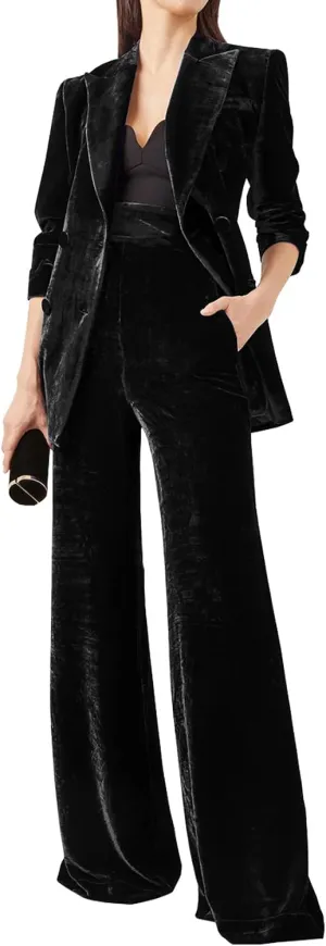 Women's Velvet 2 Piece Suit Office Lady Business Blazer&Pants Double Breasted Wedding Tuxedos
