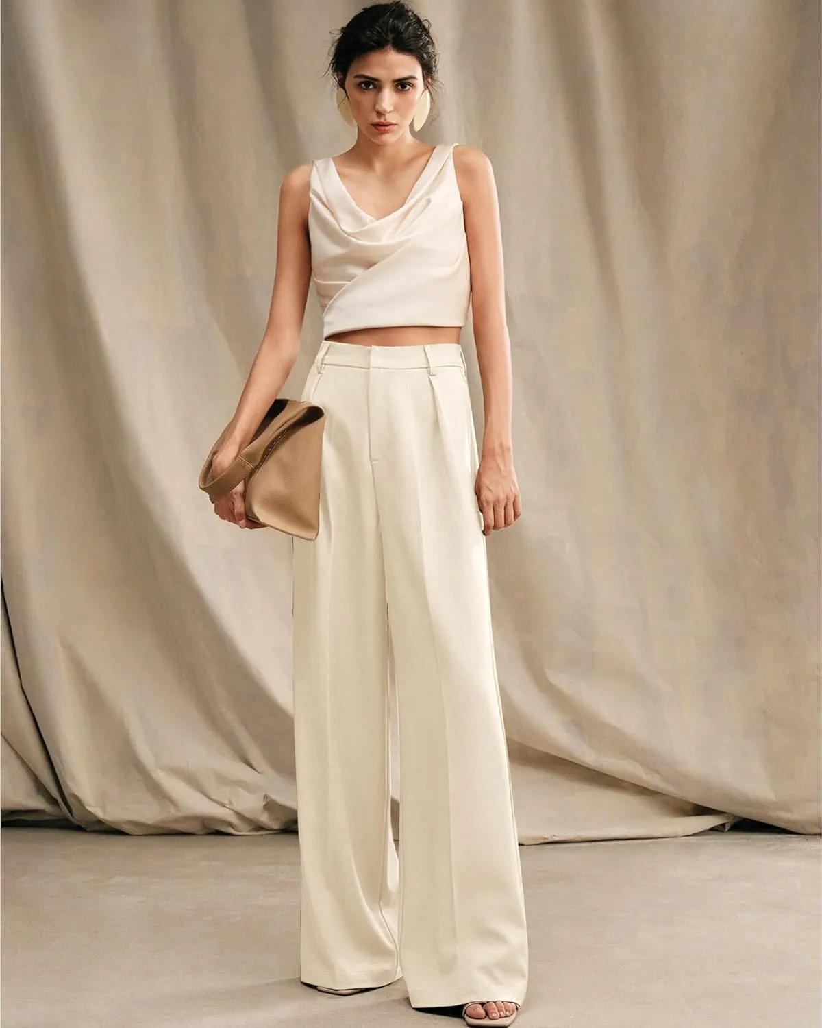 Womens Wide Leg Pants High Waist Straight Work Pants Office Business Casual Palazzo Trousers with Pockets