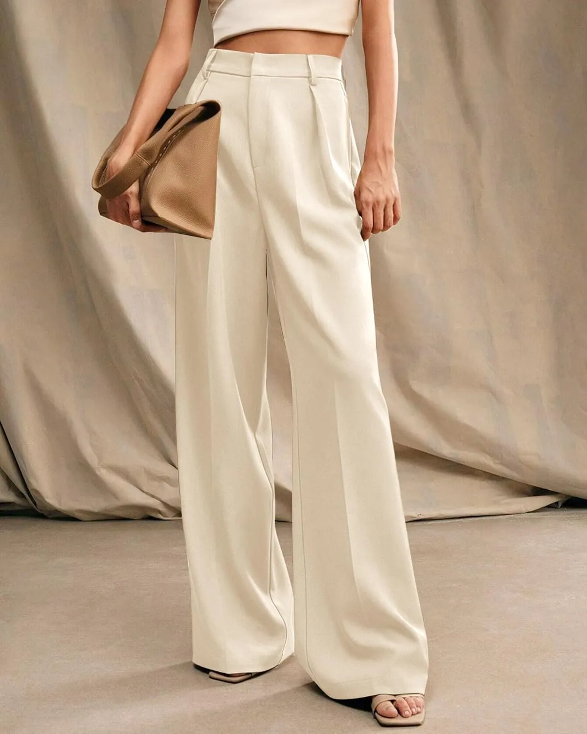 Womens Wide Leg Pants High Waist Straight Work Pants Office Business Casual Palazzo Trousers with Pockets