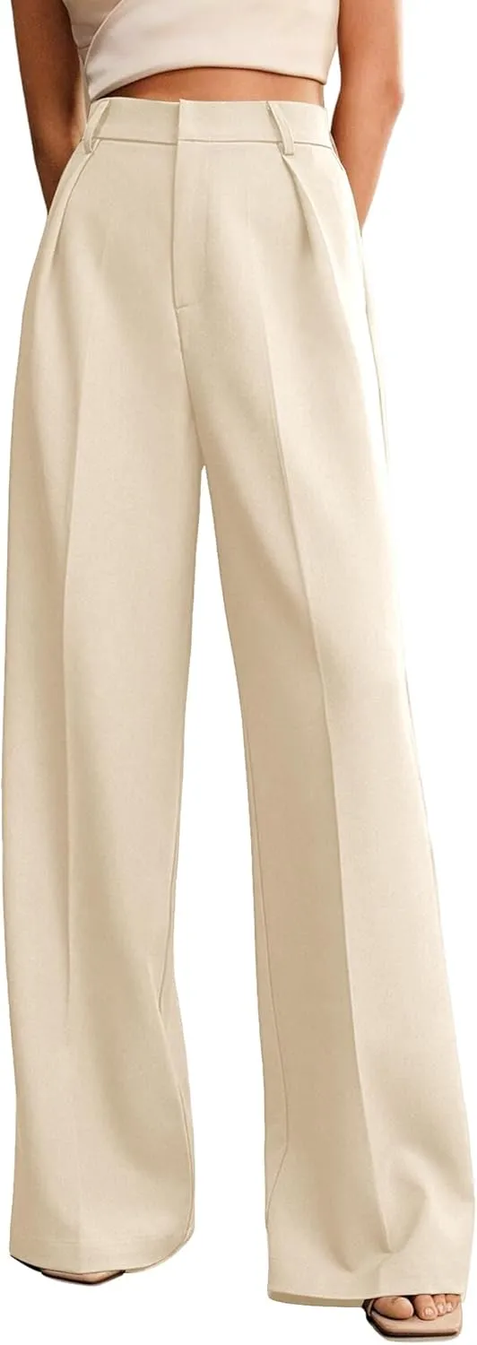 Womens Wide Leg Pants High Waist Straight Work Pants Office Business Casual Palazzo Trousers with Pockets