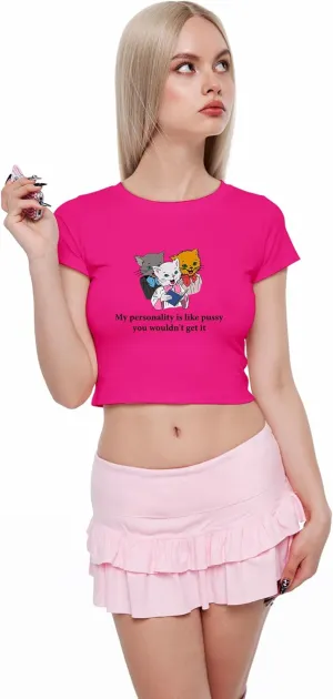 Y2K Graphic Tees for Women - Personality Like Cat Funny Short Sleeve Crew Neck Crop Tops Going Out Top T-Shirt