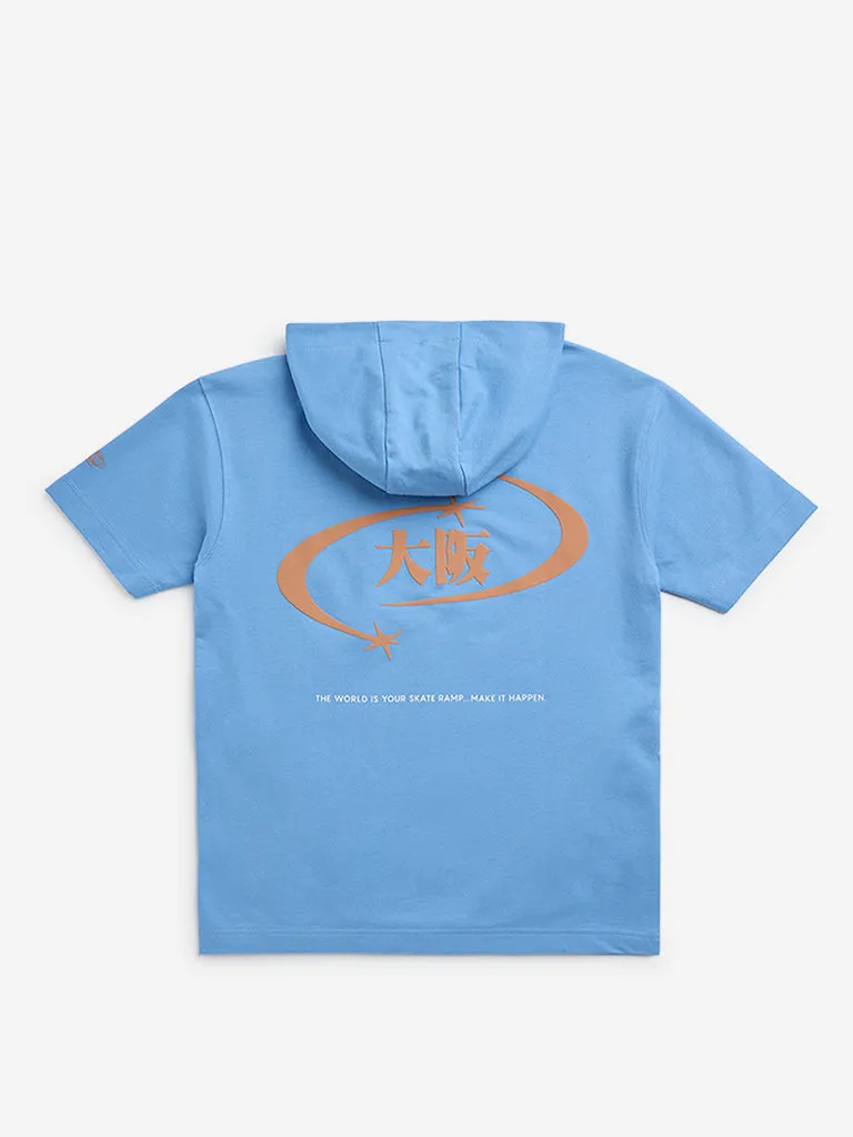Y&F Kids Blue Text Design Cotton Hoodie