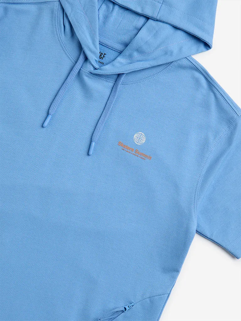 Y&F Kids Blue Text Design Cotton Hoodie